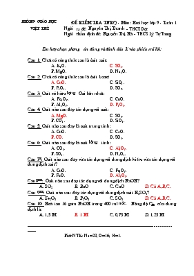 Đề kiểm tra trắc nghiệm khách quan - Môn hoá học lớp 9 - Tuần 1
